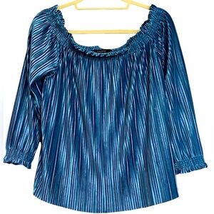 BANANA REPUBLIC Turquoise Blue Velour Plush Ribbed Peasant Style Top,Small,GUC.